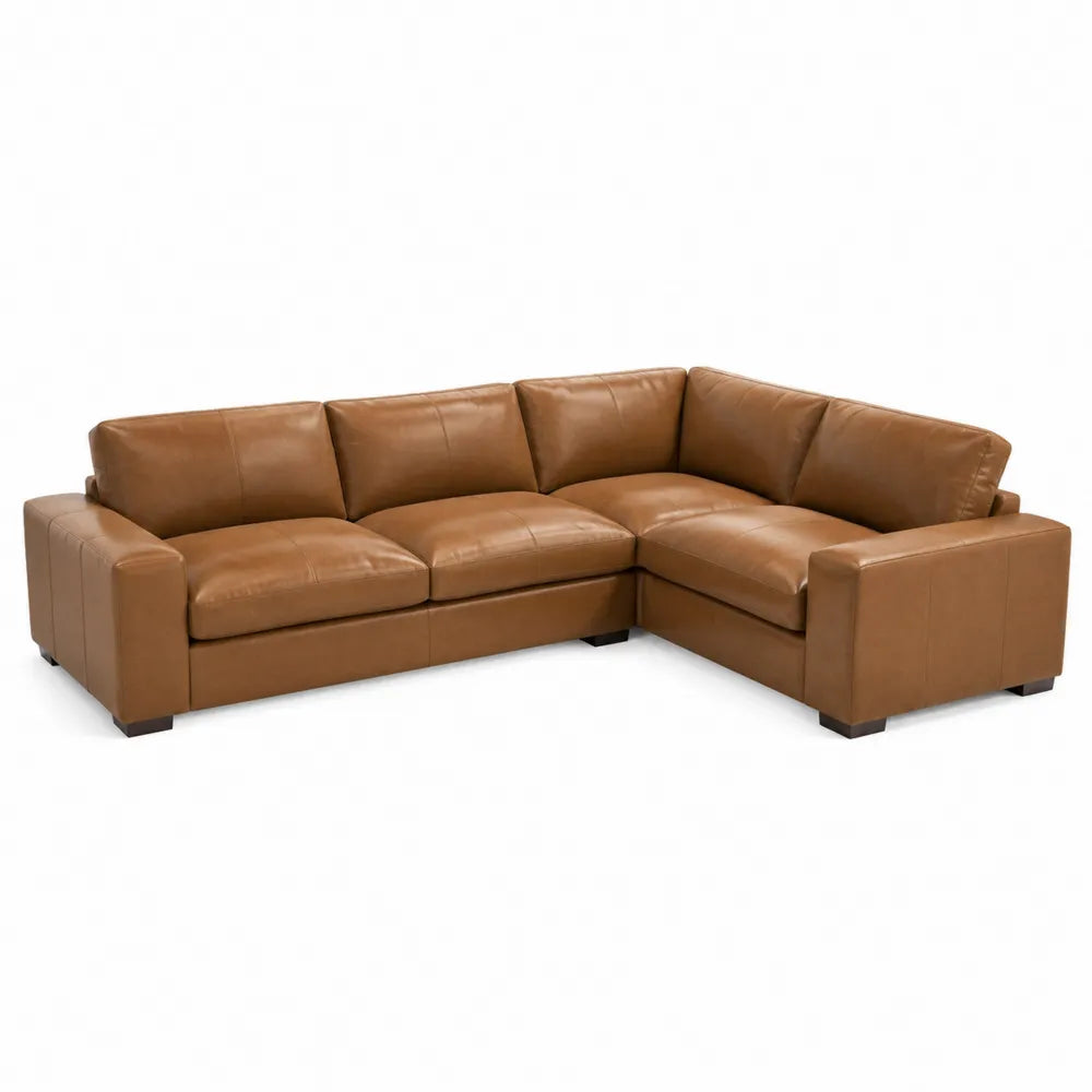 Skórzana narożna sofa modułowa z drewna dębowego
