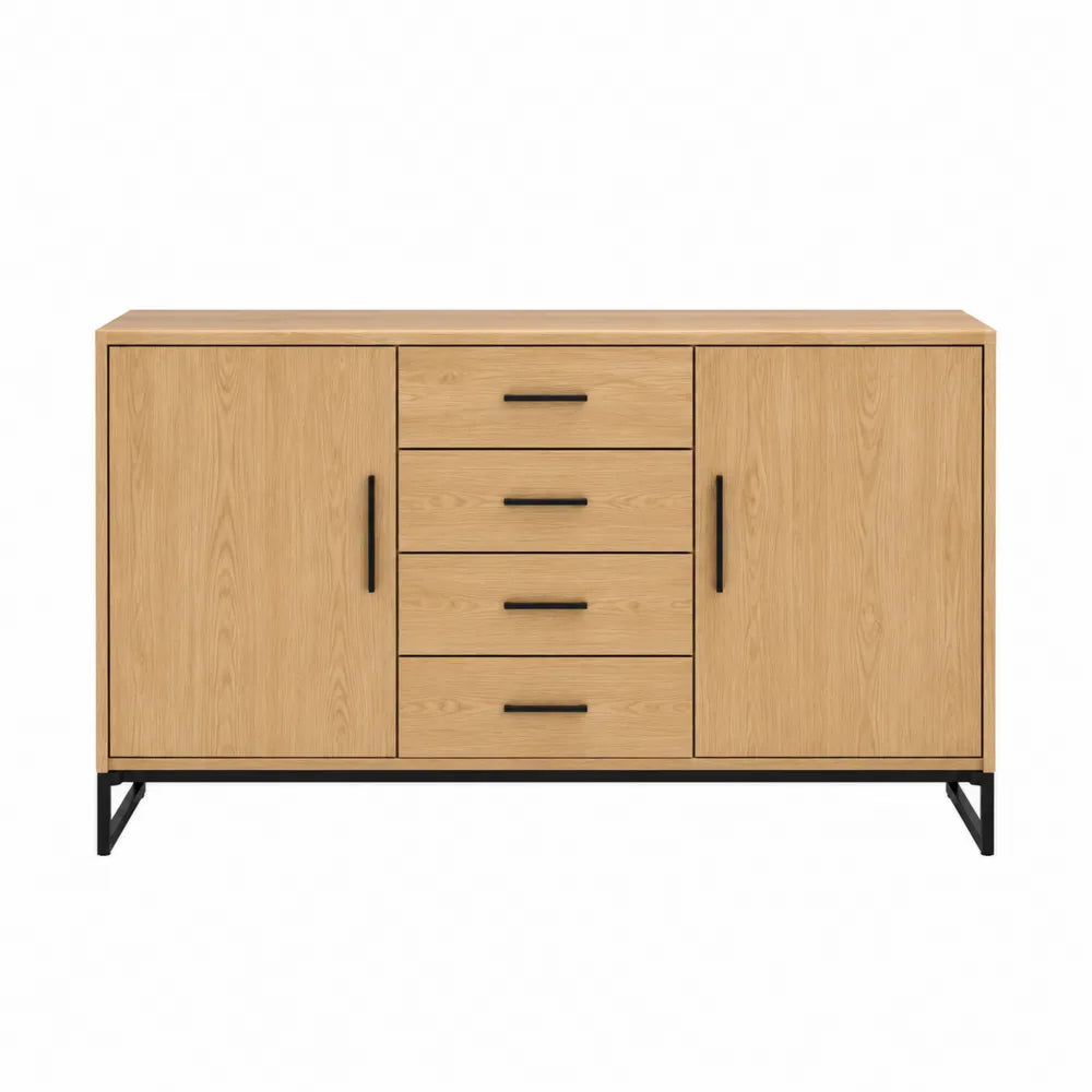 Komoda z płyty MDF z fornirem dębowym i metalowymi uchwytami 120x40x75 cm dąb