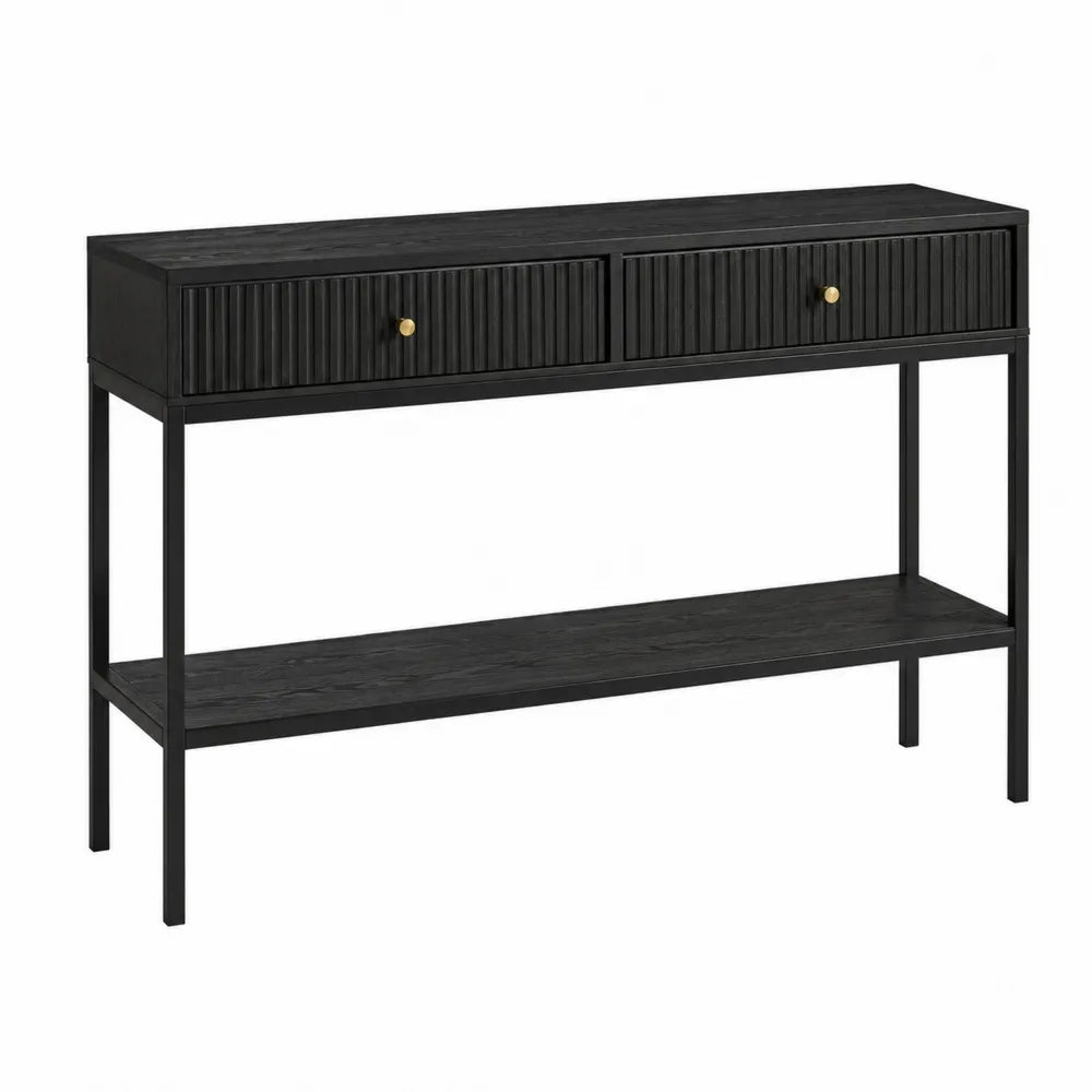 Konsola z drewna i stali z szufladami, czarna, 100 cm