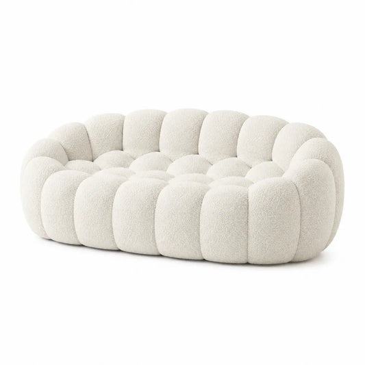Owalna sofa z tkaniny boucle kremowa