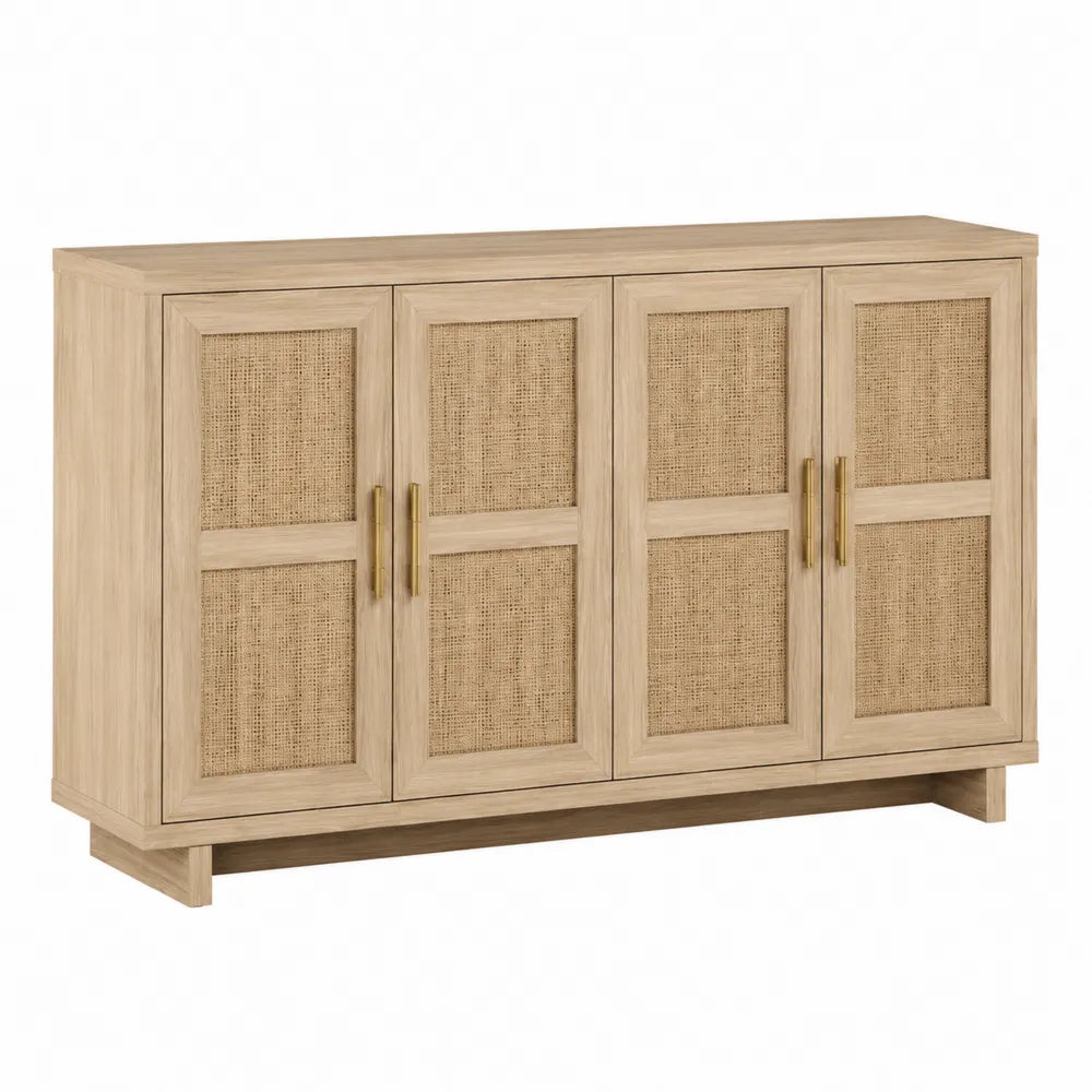Komoda drewniana z rattanowymi drzwiami 150 cm beżowa