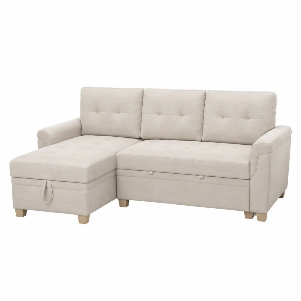 Sofa narożna poliester beżowa 250 cm