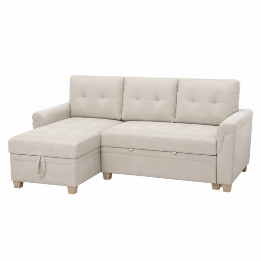 Sofa narożna poliester beżowa 250 cm