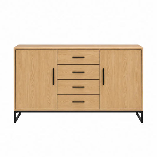 Komoda z płyty MDF z fornirem dębowym i metalowymi uchwytami 120x40x75 cm dąb