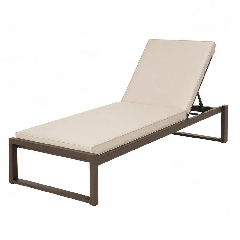 Leżak ogrodowy metalowy beżowy z regulowanym oparciem 200x70x35 cm