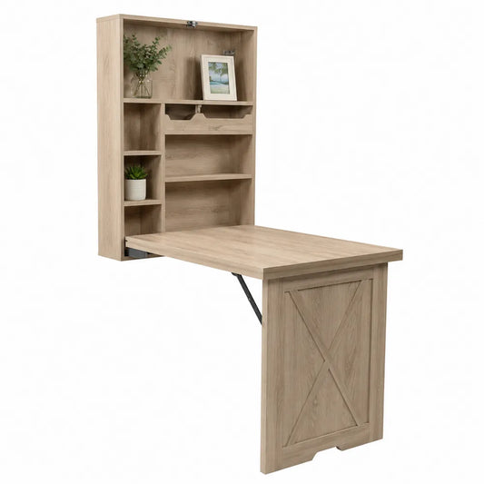 Składane biurko ścienne z półkami MDF 100x60x75 cm