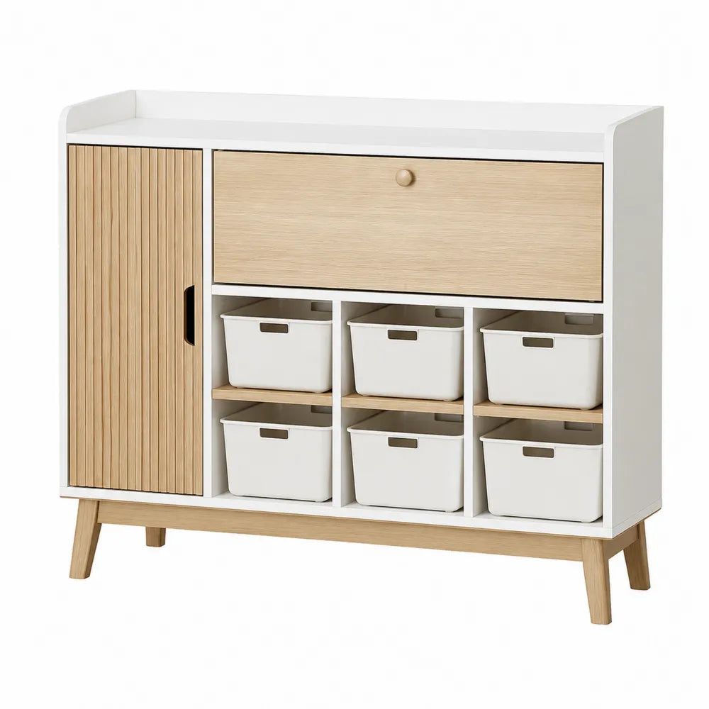 Szafka MDF z szufladą i koszami biały/dąb 90x30x80 cm