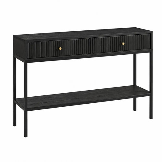 Konsola z drewna i stali z szufladami, czarna, 100 cm